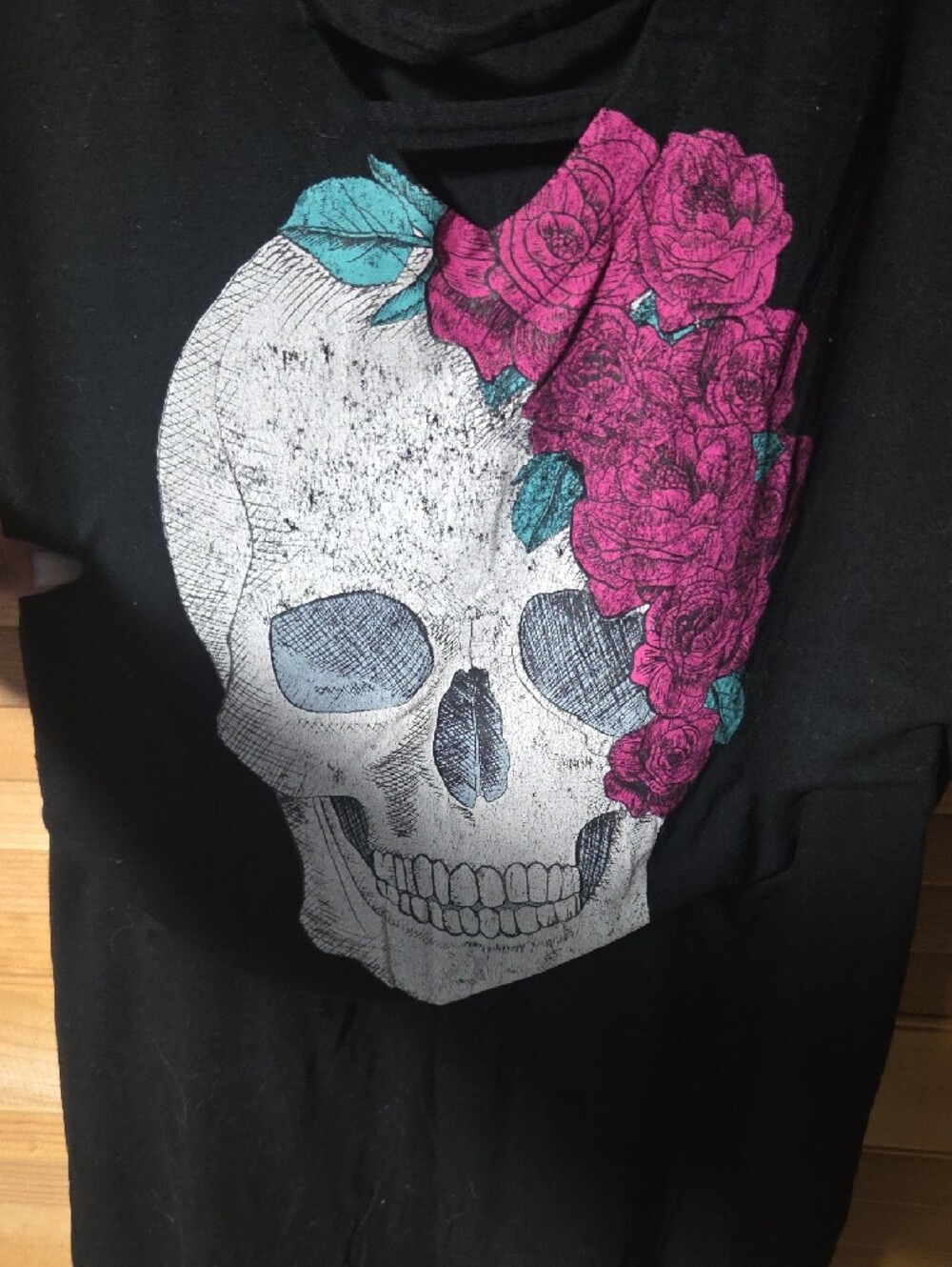 Torrid 2017 Black Skull Tank with Pink Rose Accent - Picture 5 of 9